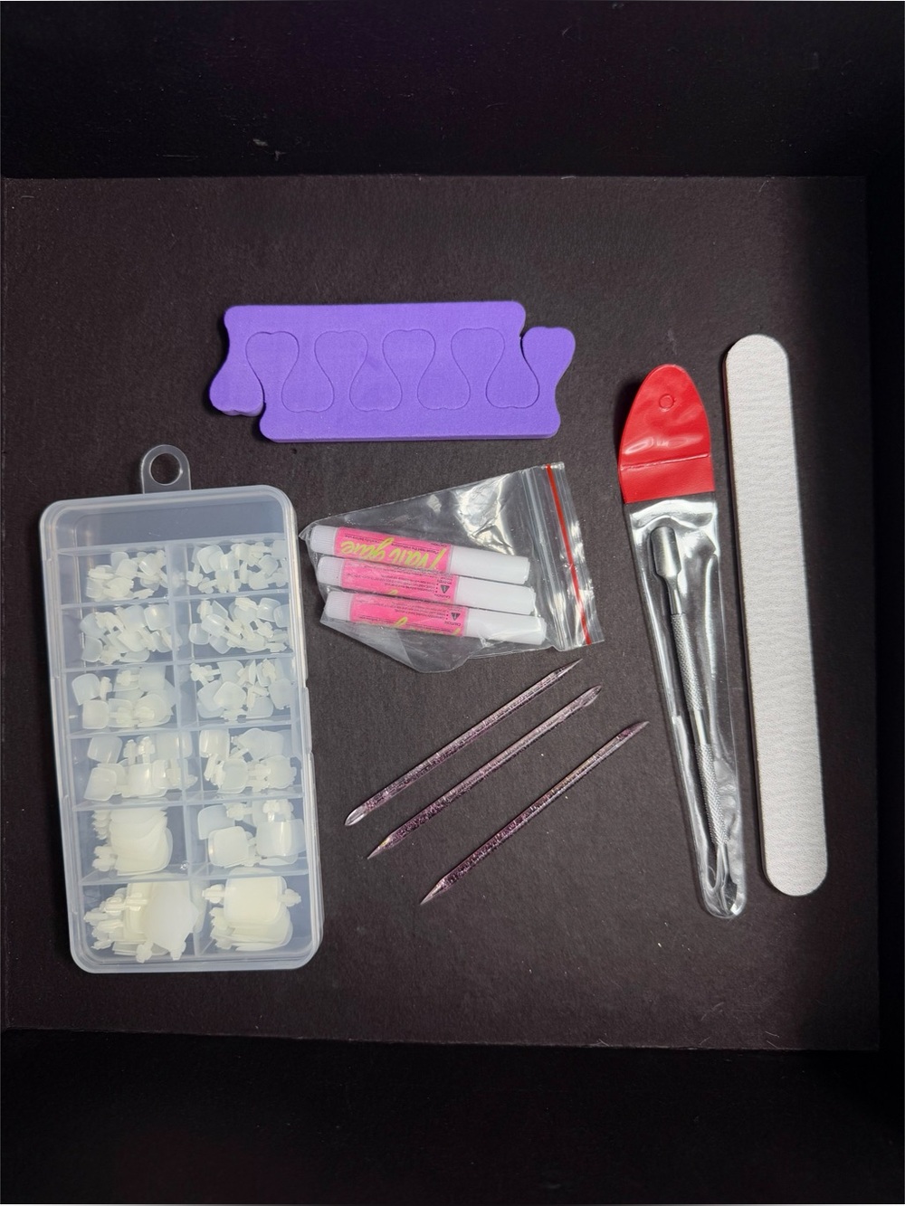 120pc Natural Toe Nail Press On Tips Kit Glue File Toe Separators New Clear